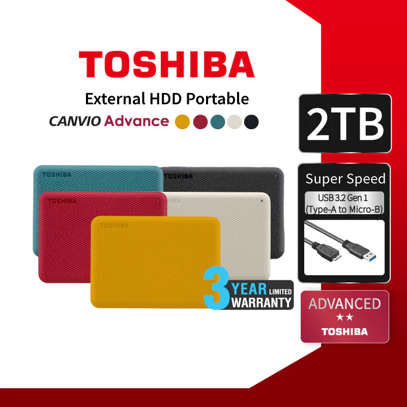 Toshiba External (2TB)USB 3.2 SuperSpeed, HDD 2.5 รุ่น (Canvio Advance V10)Security/Auto-backup