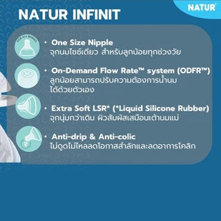 ขวดนม Natur คอกว้าง infinit จุกนมไซซ์เดียว 5 / 9 ออนซ์ ใช้ได้ตั้งแต่แรกเกิด ถึง 18 เดือน อินฟินิท ไม่ดูดไม่ไหล