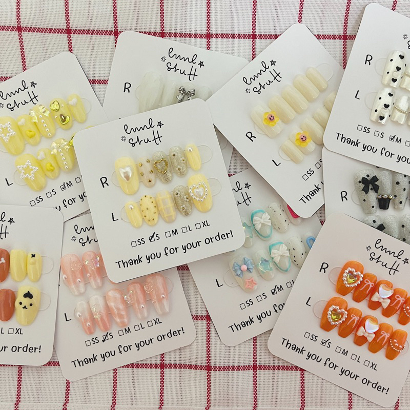 พร้อมส่ง เล็บเจลปลอมสำเร็จรูป ติดอะไหล่ แนวมินิมอลหวาน งาน handmade (size: S,M) **แถมกาวซิลิโคนและตะไบทุกออเดอร์**