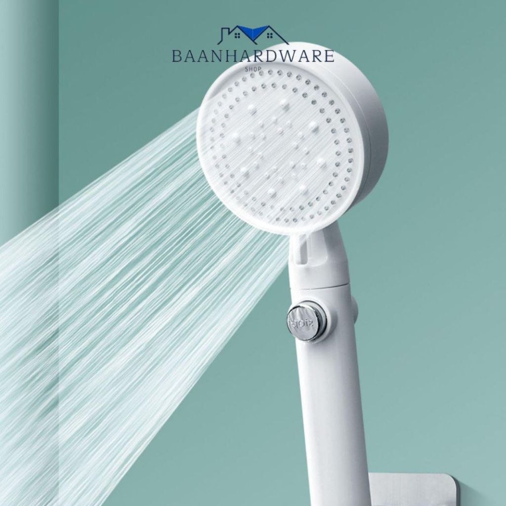 BAANHARDWARE ฝักบัวอาบน้ำแรงดันสูง ปรับได้ 5 ระดับ สีขาว สายยาว1.5เมตร ครบชุดพร้อมขาแขวน MA-F-014W