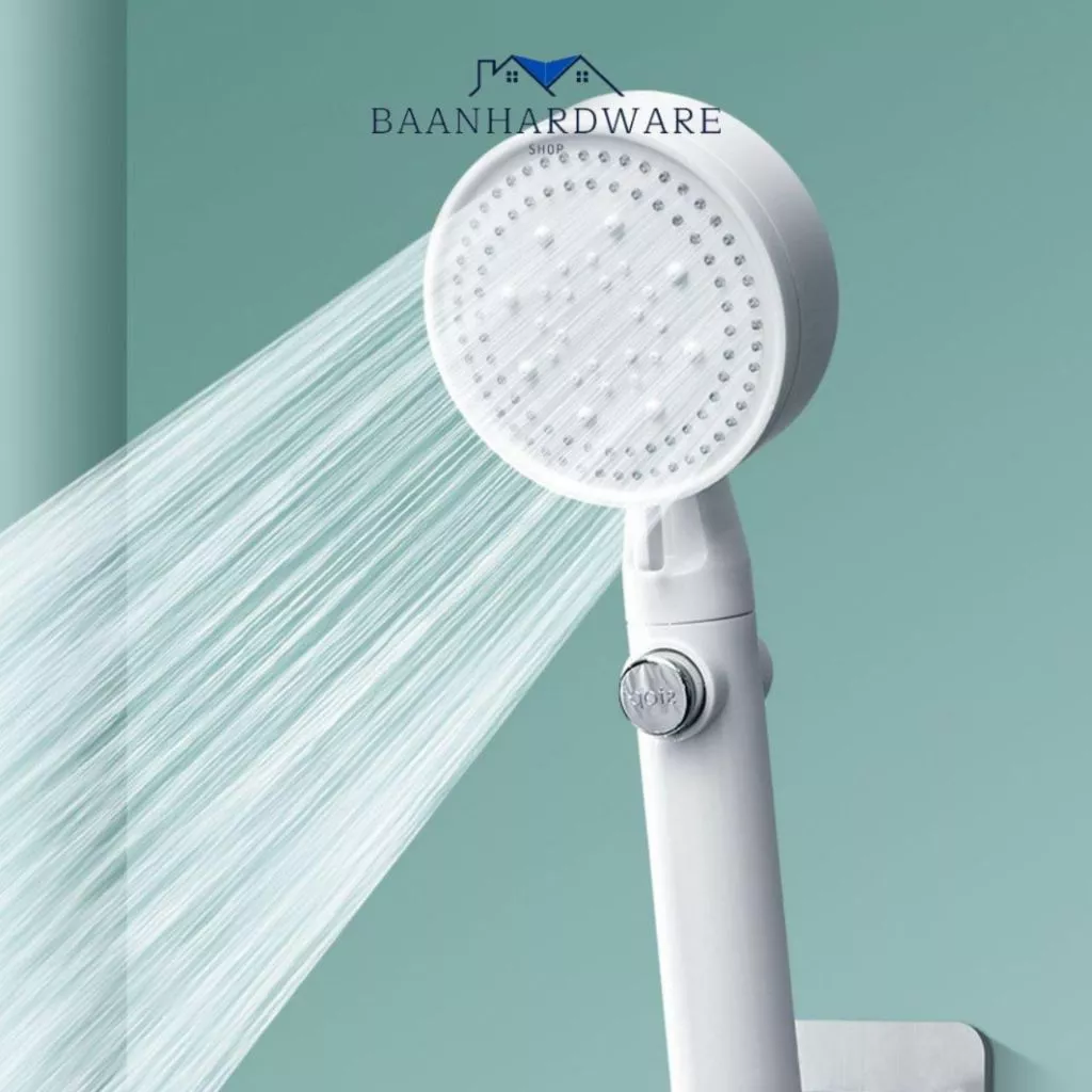 BAANHARDWARE ฝักบัวอาบน้ำแรงดันสูง ปรับได้ 5 ระดับ สีขาว สายยาว1.5เมตร ครบชุดพร้อมขาแขวน MA-F-014W