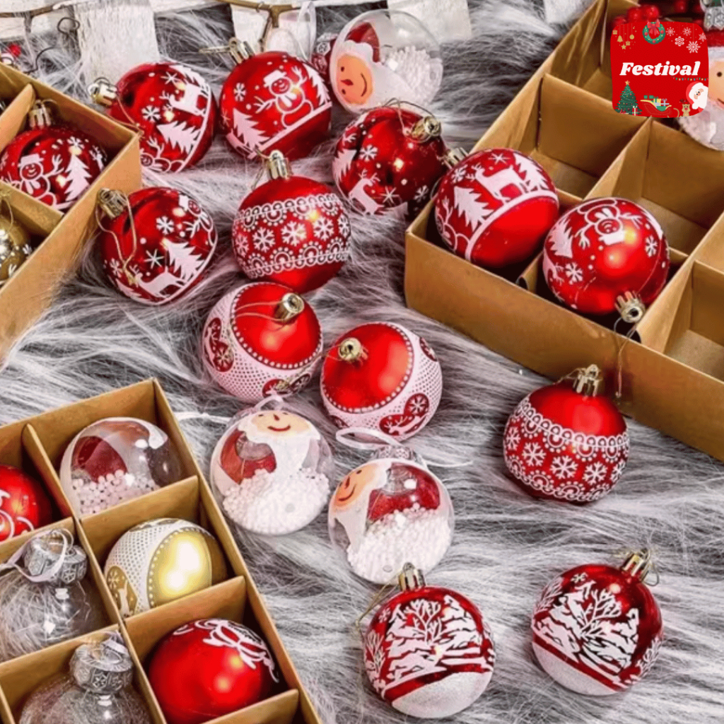 ลูกบอลลายซานต้า X'Mas Collection ชุด16ลูก ขนาด24cm ประดับต้นคริสต์มาส ตกแต่งบ้าน อุปกรณ์ DIY ต้นคริตส์มาส