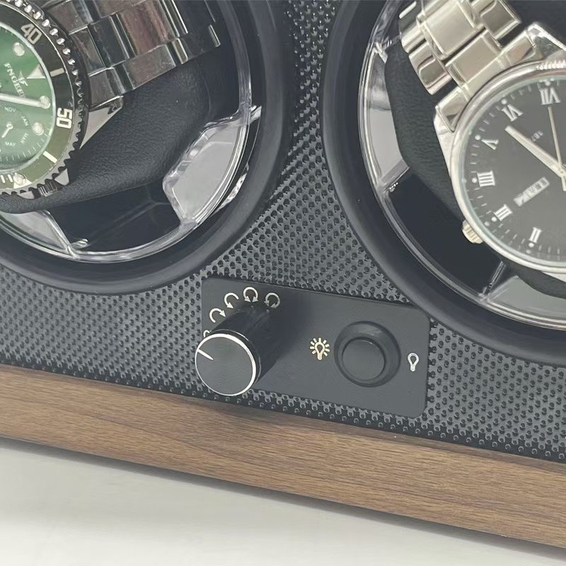 *พร้อมส่ง*ไฟLED กล่องหมุนนาฬิกา 2 เรือน(วอลนัทสีดำไม้) Watch Winder กล่องนาฬิกา กล่องหมุนนาฬิกาอัตโนมัติ ห้าเกียร์ปรับได