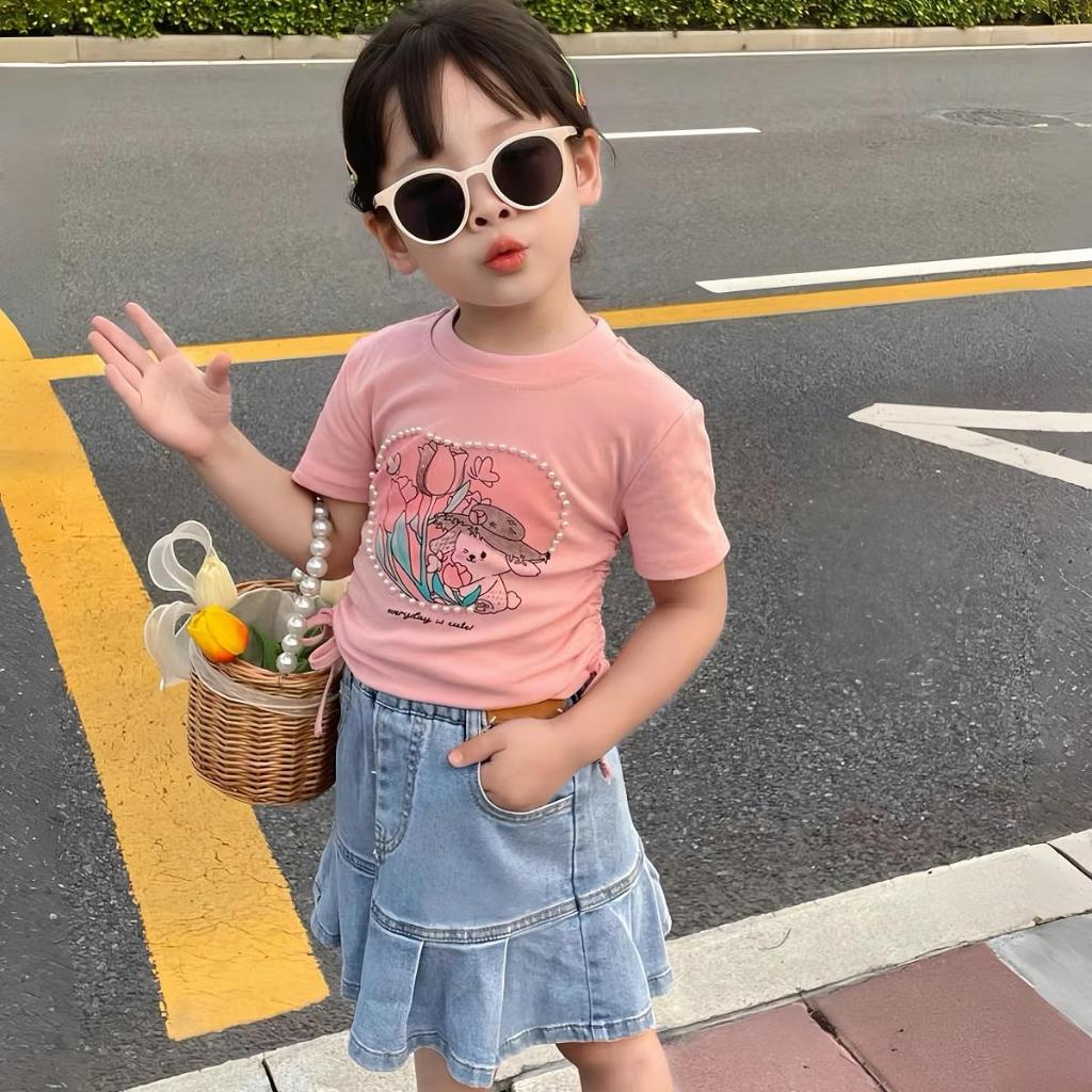 2-12 ปี เสื้อยืดเด็กผู้หญิง คอกลม แขนสั้น สไตล์เกาหลี ประดับมุก แบบผูกเชือก ผ้านิ่มเด้งใส่สบาย สําหรับเด็กผู้หญิง - รูปที่ 4