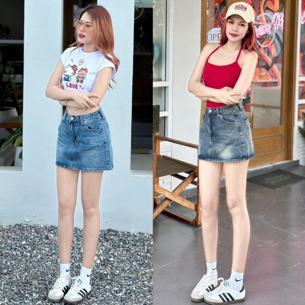 MG01 กระโปรงยีนส์สีฟอกไล่เฉดสี Clothing Lady ทรงสวย เข้ารูป