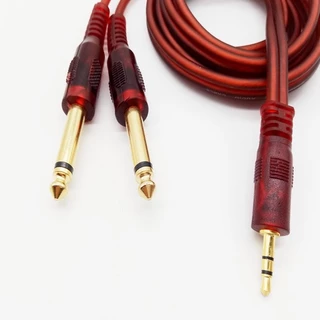 สายสัญญาณเสียง 3.5 มม.ออก 6.35 มม.สาย AUX 2 Mono 6.5mm 1.5 เมตร สายแจ็คเข้า1ออก2 สำหรับ ลำโพง Mixer Amplifier กีตาร์