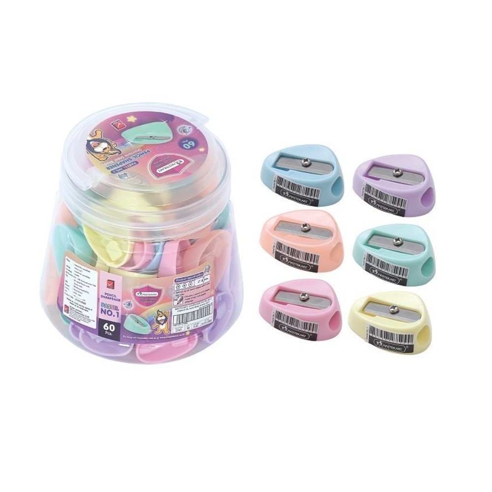 กบเหลาดินสอ 1 รู เบอร์ 1 มาสเตอร์อาร์ต สีพาสเทล คละสี ( 1 กระป๋อง 60 ชิ้น)