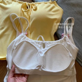 พร้อมส่ง💝เสื้อกล้ามสายคู่ ฟองน้ำในตัว โบว์น่ารัก ผูกโบว์