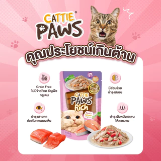 [ยกโหล] Cattie Paws Rich แคทตี้ พาวส์ ริช อาหารเปียกแมว แมวโต ไม่เติมเกลือ ไม่เค็ม ขนาด 70 กรัม ยกกล่อง จำนวน 12 ซอง