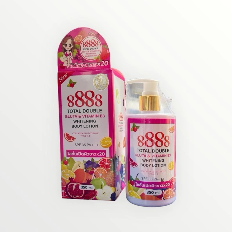 8888 TOTAL DOUBLE GLUTA & VITAMIN B3 WHITENING BODY LOTION โลชั่น 8888 ขนาด350ml