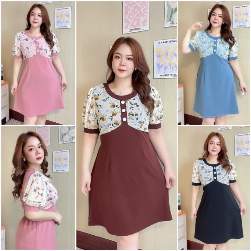 (พร้อมส่ง ) เดรสสาวอวบ ผ้าไม่ต้องรีด อก40-44นิ้ว/เอว34-44นิ้ว/สะโพกก่อนยืด46นิ้ว/ เสื้อผ้าไซส์ใหญ่