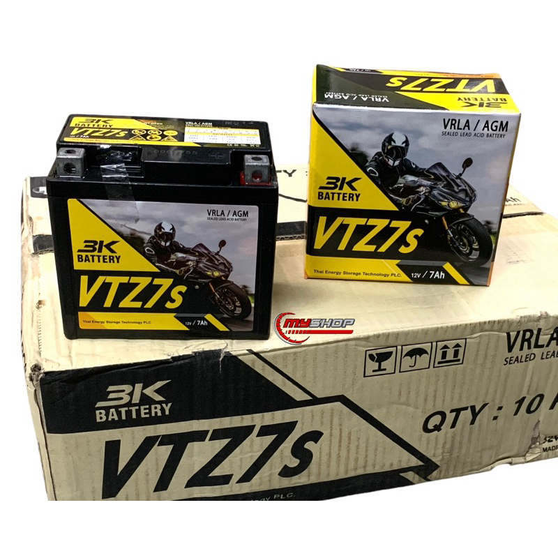 แบตเตอรี่แห้ง ปี2026 แบตแท้ 3K VTZ7s ไฟ 12V 7Ah.