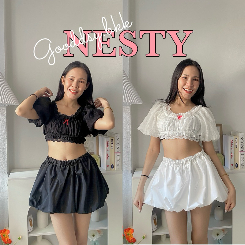 Nesty เสื้อครอปทรงแขนบอลลูน ดีเทลแต่งลูกไม้น่ารักๆ | Gooddsy.bkk