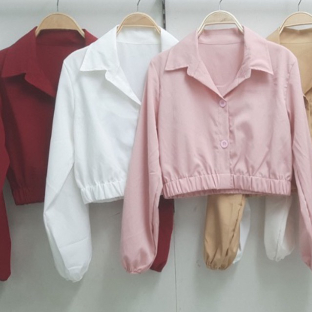เสื้อแขนยาวครอปทรงสวยใส่แมทกับอะไรก็สวยผ้าไม่ต้องรีด