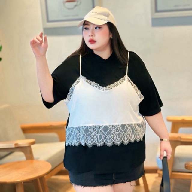 เสื้อคอกลม แต่งบราลูกไม้ Version2 ไซส์ 46"-66"