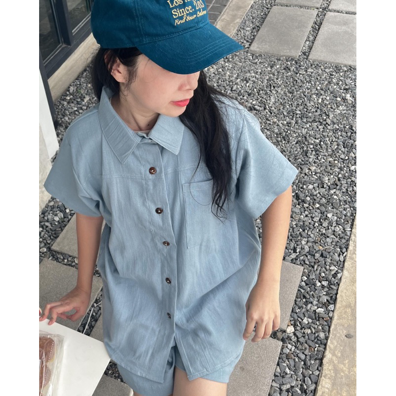 Jaydan set ชุดเซตผ้าฝ้ายเสื้อแขนสั้นคอปก กางเกงขาสั้น