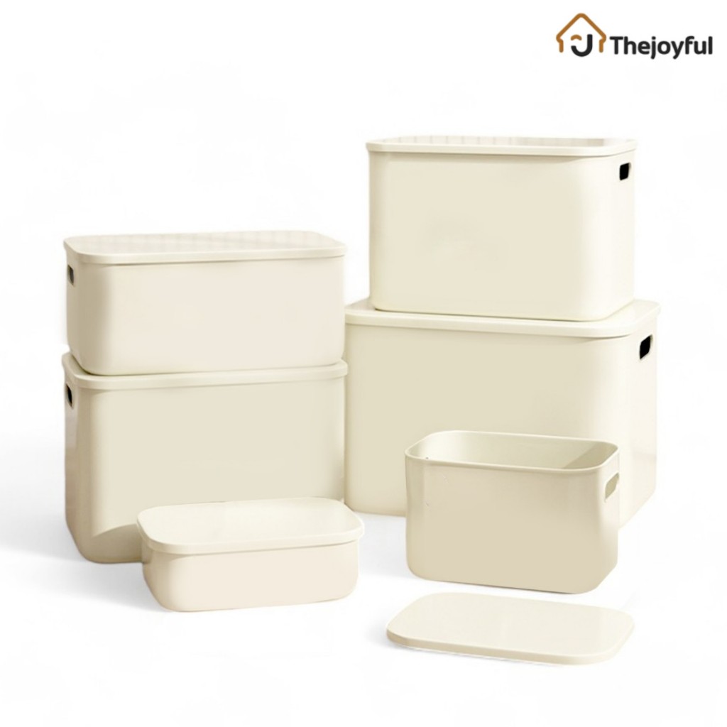 กล่องเก็บของ กล่องพลาสติก storage box พร้อมฝาปิด มีหลายขนาด กว้าง36.5ซม. มีทีจับ วางซ้อนกันได้ thejoyful