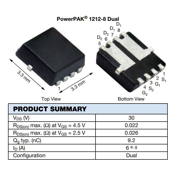 มอสเฟต SIS932EDN-T1-GE3-T SIS932EDN (จำนวน 10ชิ้น)  30V 6A, 23W PowerPAK 1212-8 VISHAY ของแท้