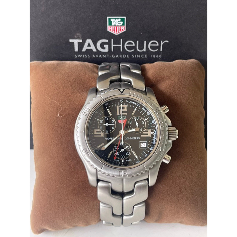 TAG HEUER Mens Watch CT1111 Black Link Chronograph Silver