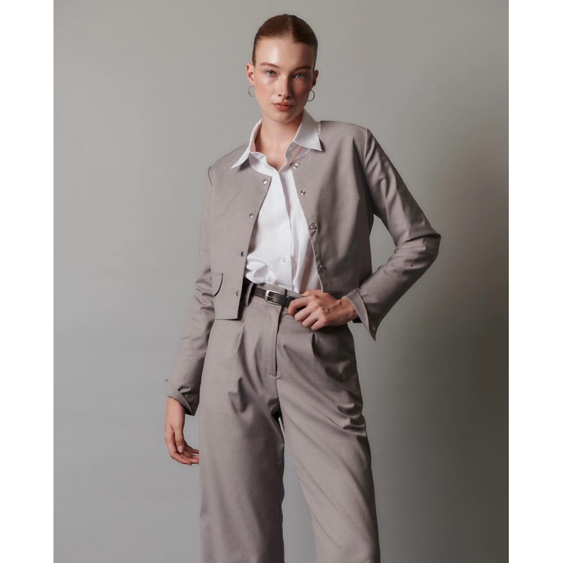 เสื้อ Pita Blazer สีเทา Earl Gray ร้าน beforesunset_studio (size M/L ของใหม่ ไม่เคยใส่)