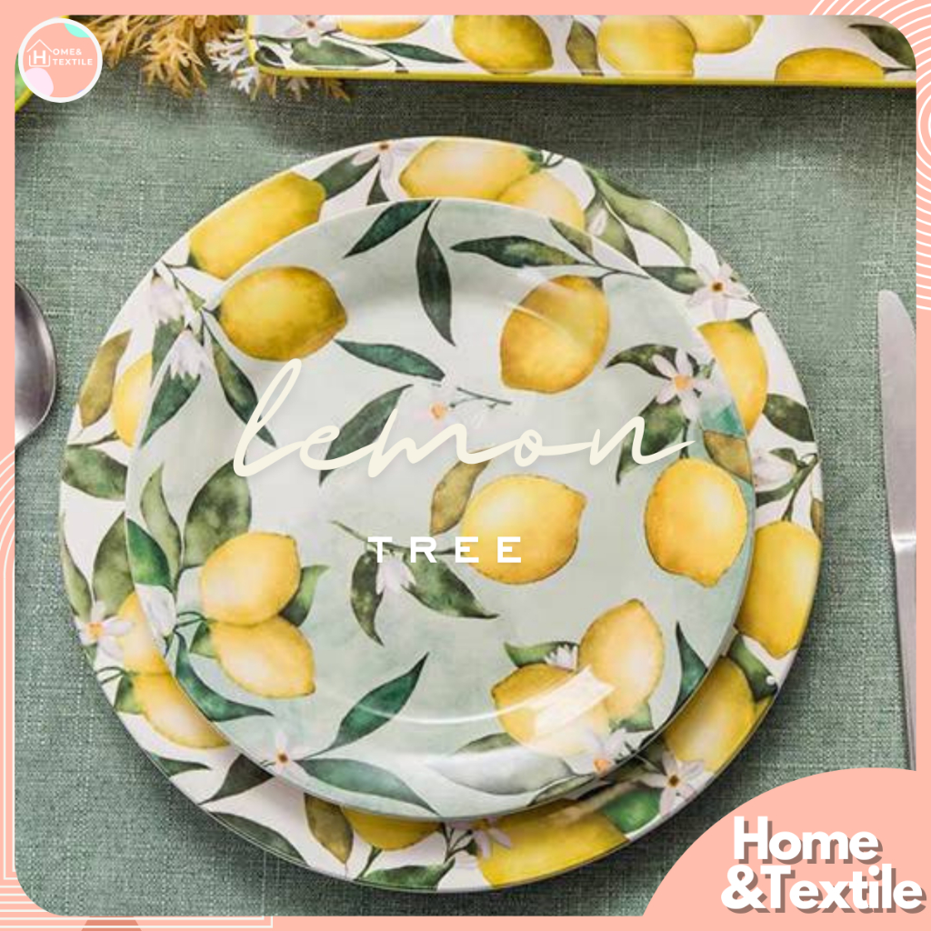 【พร้อมส่ง】จานชามเซรามิค แต่งลายเลมอน เนื้อหนา คุณภาพพรีเมี่ยม | Lemon tree