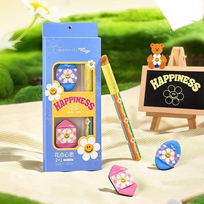 🌈 ( เซต 3 ชิ้น ) พัฟ + แปรงคอนซีลเลอร์ ฟองน้ำเกลี่ยรองพื้น Wiggle Wiggle x Amortals ของแท้ 💯