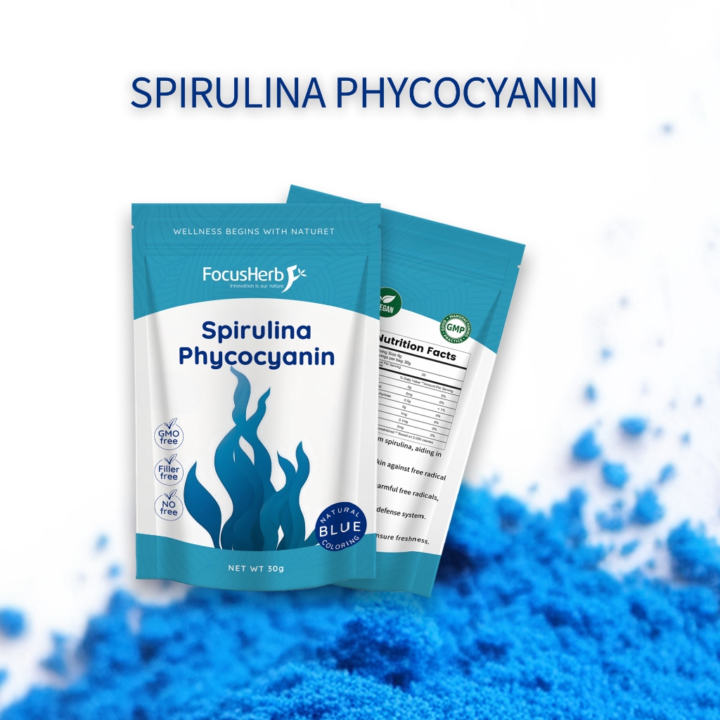 ผงสาหร่าย ผงสไปรูลิน่าสีฟ้า60g/150g ( Blue Spirulina Powder ) วัตถุดิบ 100%