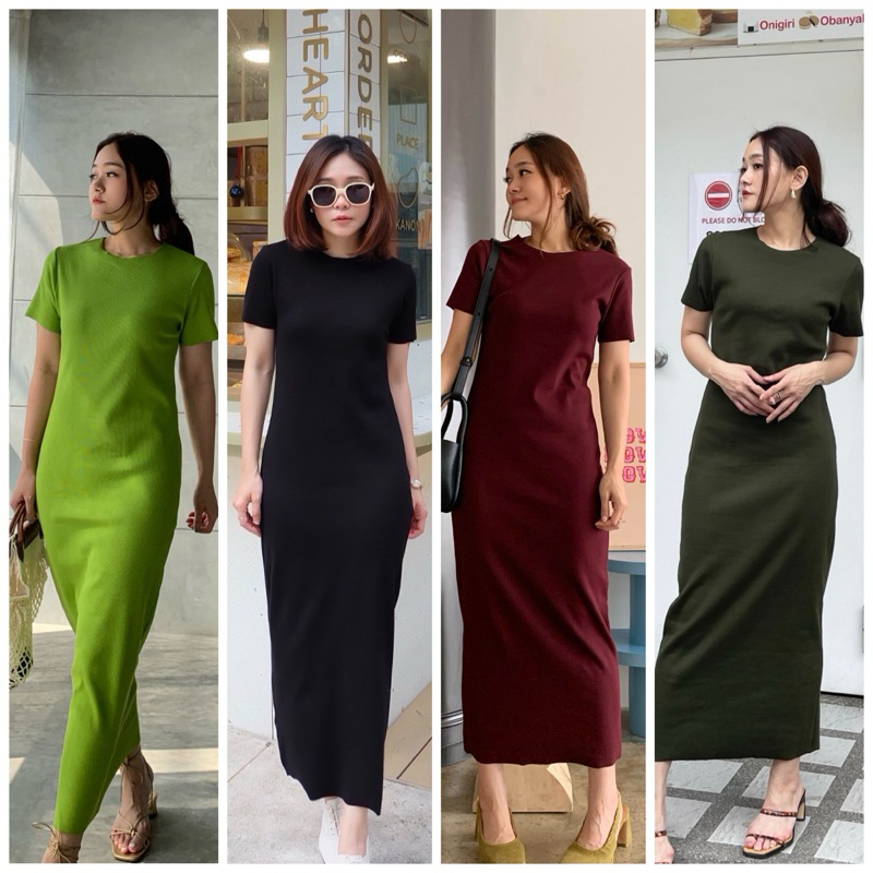 Goddessshop- #5864 Ribbed Maxi dress เดรสยาว ผ้ายืด