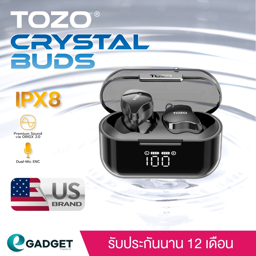 (ประกันศูนย์ไทย1ปี) TOZO Crystal Buds หูฟังบลูทูธ In-Ear IPX8 หูฟังไร้สาย truewireless Bluetooth 5.3