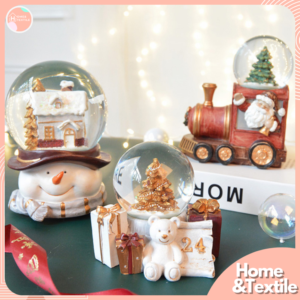 กล่องดนตรีคริสมาสต์ คริสตัลบอลกลิตเตอร์ มีเสียงเพลง | Christmas music box