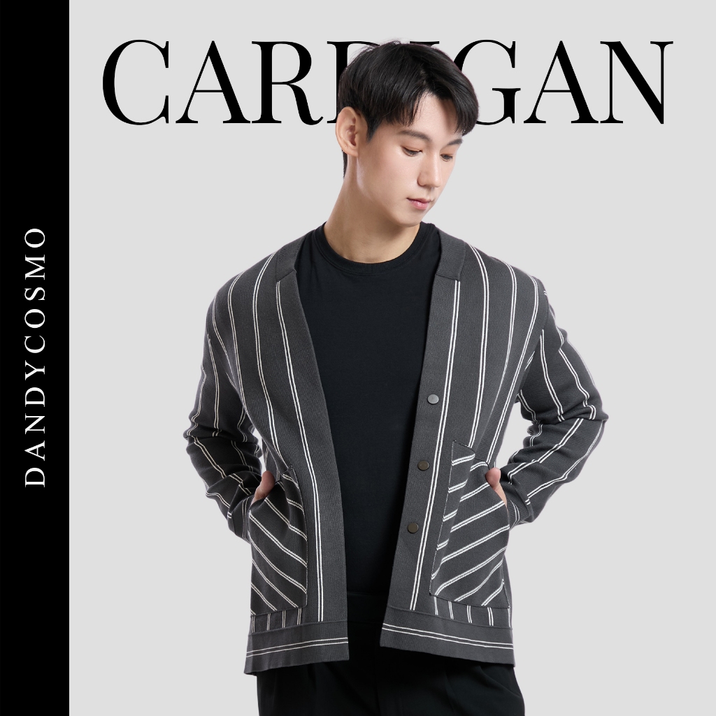 เสื้อแจ็คเก็ตไหมพรม DANDY COSMO ลายทางเทา เสื้อคลุม CARDIGAN