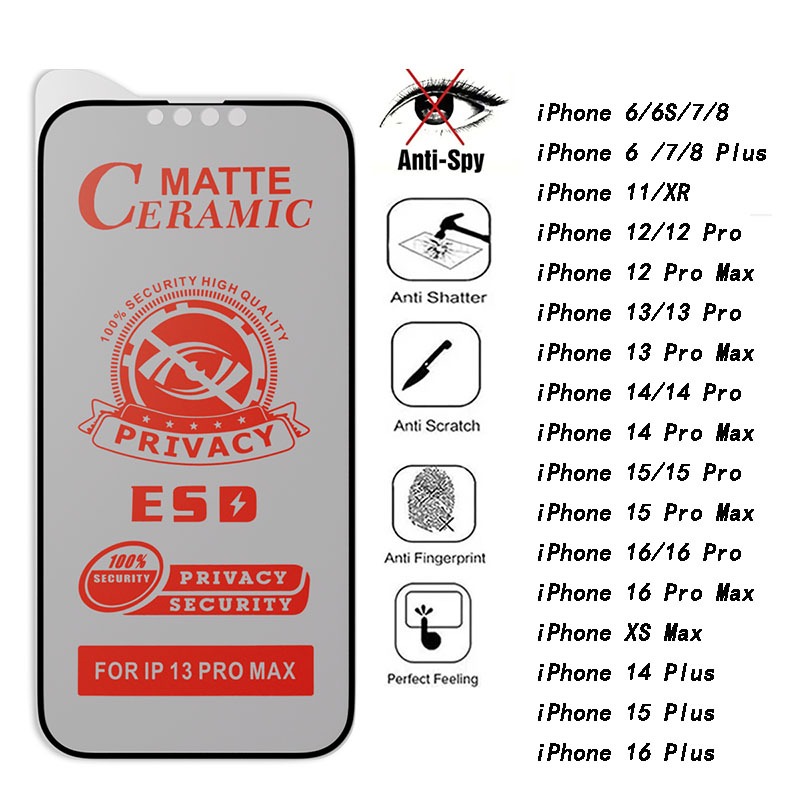 ฟิล์มกันสปายหน้าจอ for iPhone 11 13 XR 7 8 Plus 15 Pro Max iPhone 16 14 15 13 12 Pro Max XS Max SE 3 ฟิล์มกันรอยหน้าจอ