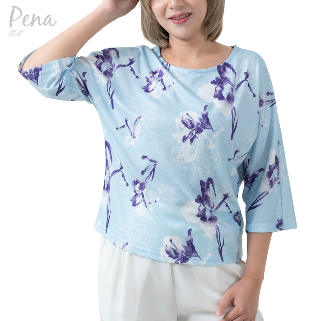 Pena house เสื้อยืดคอกลม แขนสามส่วน ผ้าพิมพ์ลาย PSTL102401