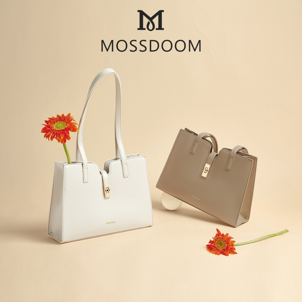 MOSSDOOM Elaura bag กระเป๋าคล้องไหล่สำหรับผู้หญิง ทรงคลาสสิก จุของได้เยอะ 4สี(เทา,ขาว,แอปริคอท,ดำ)