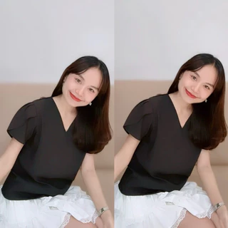 เสื้อคอวีแขนทิวลิป รุ่น Be Happy