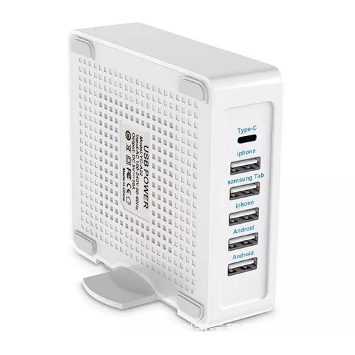 USB Charger 5USB+TYPE-C YC-A22 40W 5V 2.4A 6-พอร์ต USB อะแดปเตอร์ชาร์จที่รวดเร็ว USB AC 100-240V