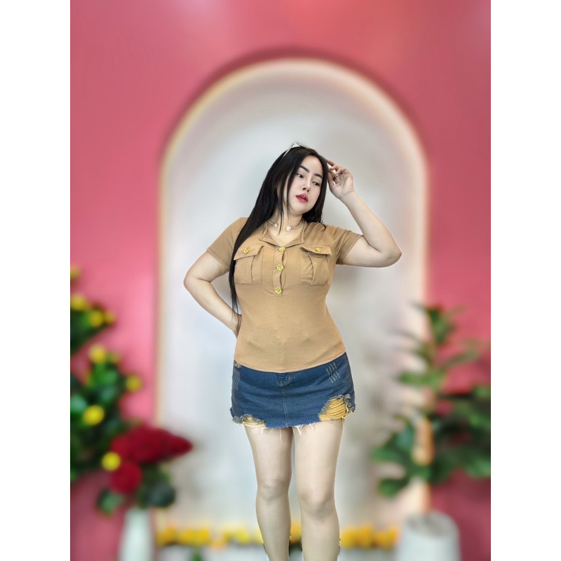 เสื้อผ้าสาวอวบ ขนาด 36-44 ยาว 23 * รุ่นกระดุมทองแขนสั้น•กระเป๋ากล่อง ราคา ถูกที่สุด ดีลบีเคเค แกลเลอรีภาพที่ 6