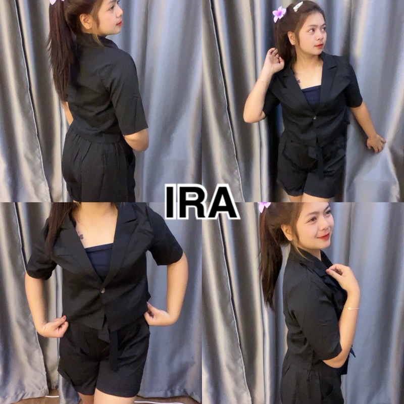 BY IRA พร้อมส่ง ชุดแขนสั้น+กางเกงขาสั้น คอปก ดีเทลกระดุมตามสีผ้า ทรงคอวี น่ารักมากแม่