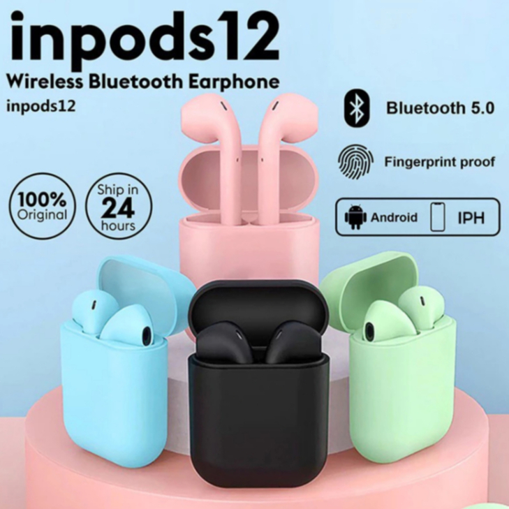 i12 TWS ความรู้สึก Frosted ชุดหูฟังบลูทูธไร้สาย พร้อมไมโครโฟน อินเอียร์ สเตอริโอ สําหรับเล่นเกม จัดส่งในกรุงเทพฯ COD