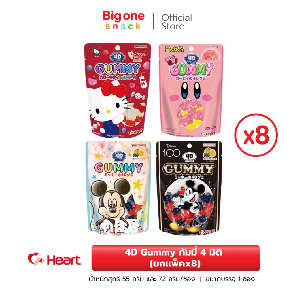 (ยกแพ็ค 1x8 ซอง) 4D Gummy กัมมี่ 4 มิติสุดน่ารัก นำเข้าจากญี่ปุ่นลิขสิทธิ์แท้! ขนาด55กรัม และ 72กรัม