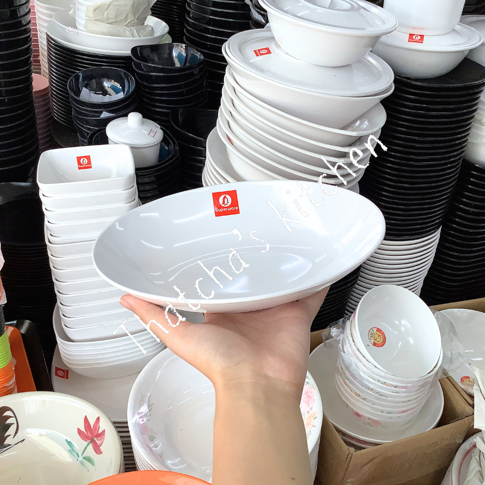 (superware) จานเปลทรงลึก ขนาด 8 นิ้ว,9 นิ้ว เนื้อเมลามีน สีครีมขาว ( บรรจุ 6 ใบ )