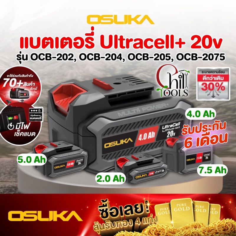 OSUKA แบตเตอรี่ Ultracell+ osuka ก้อนแบต 20V รุ่น OCB-202 (2.0Ah) OCB-204 (4.0Ah) OCB-205 (5.0Ah) OCB-2075 (7.5Ah)
