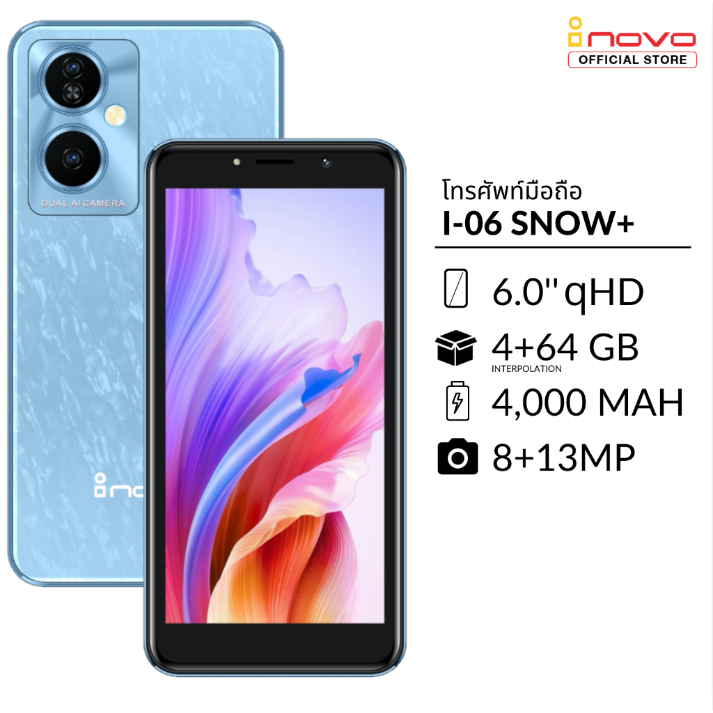 โทรศัพท์มือถือ inovo I-06 Snow+ หน้าจอ 6 นิ้ว รองรับสแกน เป๋าตัง ธนาคาร TT โซเชียล Type C