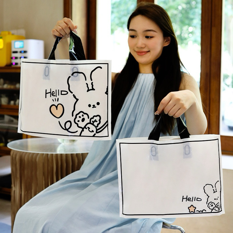 ถุงแฟชั่นลายการ์ตูนน่ารัก ถุงหูเทปเนื้อPE(แพ็คละ50ใบ พร้อมส่งค่ะ)มีหลายขนาดให้เลือกค่ะ