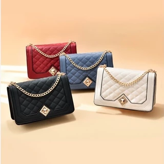 กระเป๋าสะพายข้าง สายโซ่ ลำลองเรียบง่าย หนังพียู คุณภาพ Shoulder Bag สำหรับสตรี จุใส่ของได้เยอะ แมทช์ได้ทุกลุค