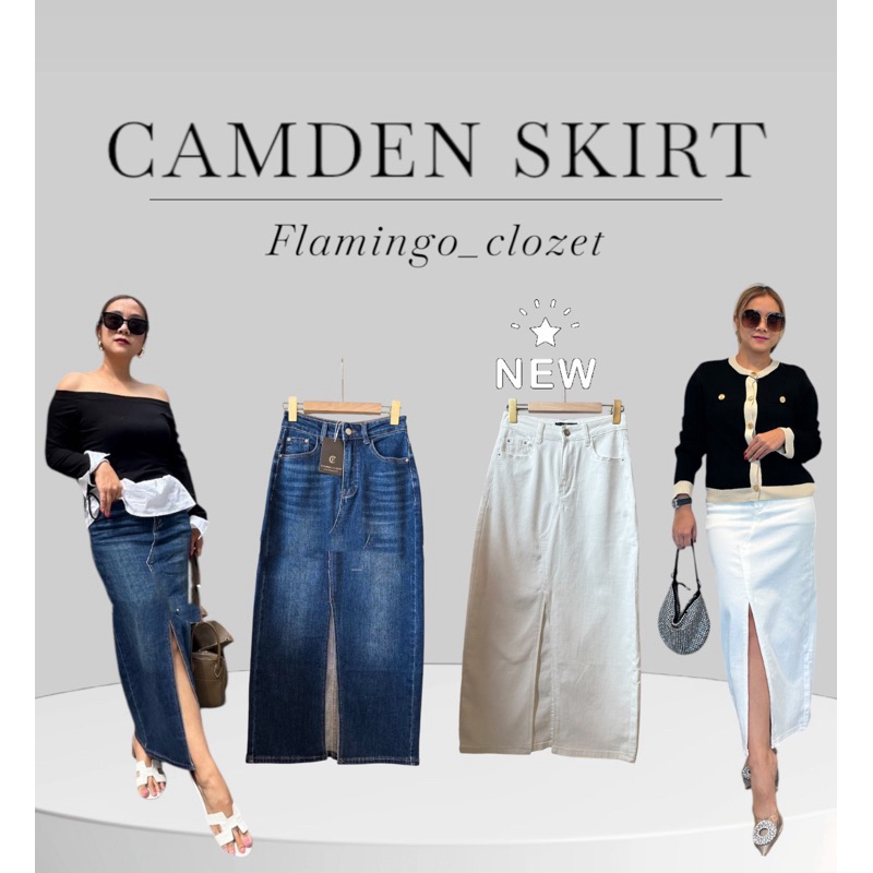 กระโปรงผ่าหน้าเอวสูง flamingo_clozet รุ่น Camden Skirt