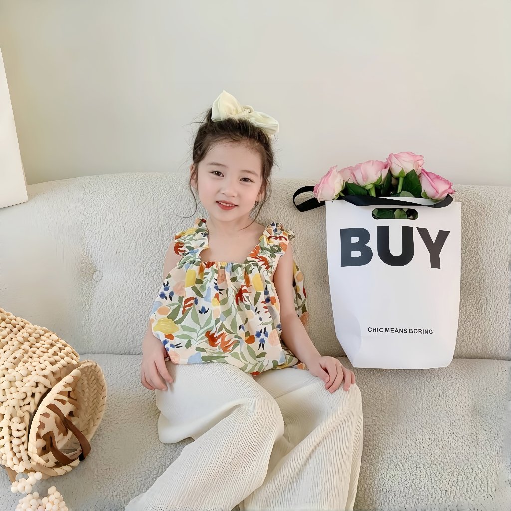 PRINCESS KESLI ชุดเซ็ตแฟชั่นเด็กผู้หญิงเสื้อสายเดี่ยวกางเกงขายาวขาม้า ผ้านิ่ม ใส่สบาย 1-9 ปี