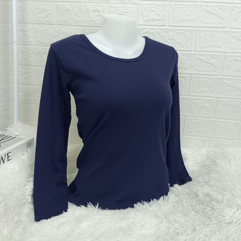 (N105) เสื้อยืดคอกลม แขนยาว สีพื้น ยาวเต็มตัว ผู้หญิง Lady Clothing Women Cotton Tshirt - รูปที่ 7