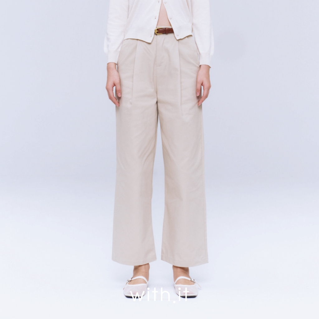 ลด 75.- พิมพ์ WTSD12 with.it.store - BTW36203 withit basic cotton straigh pants กางเกงขายาวเบสิคผ้าคอตตอนทรงตรงวิทอิท