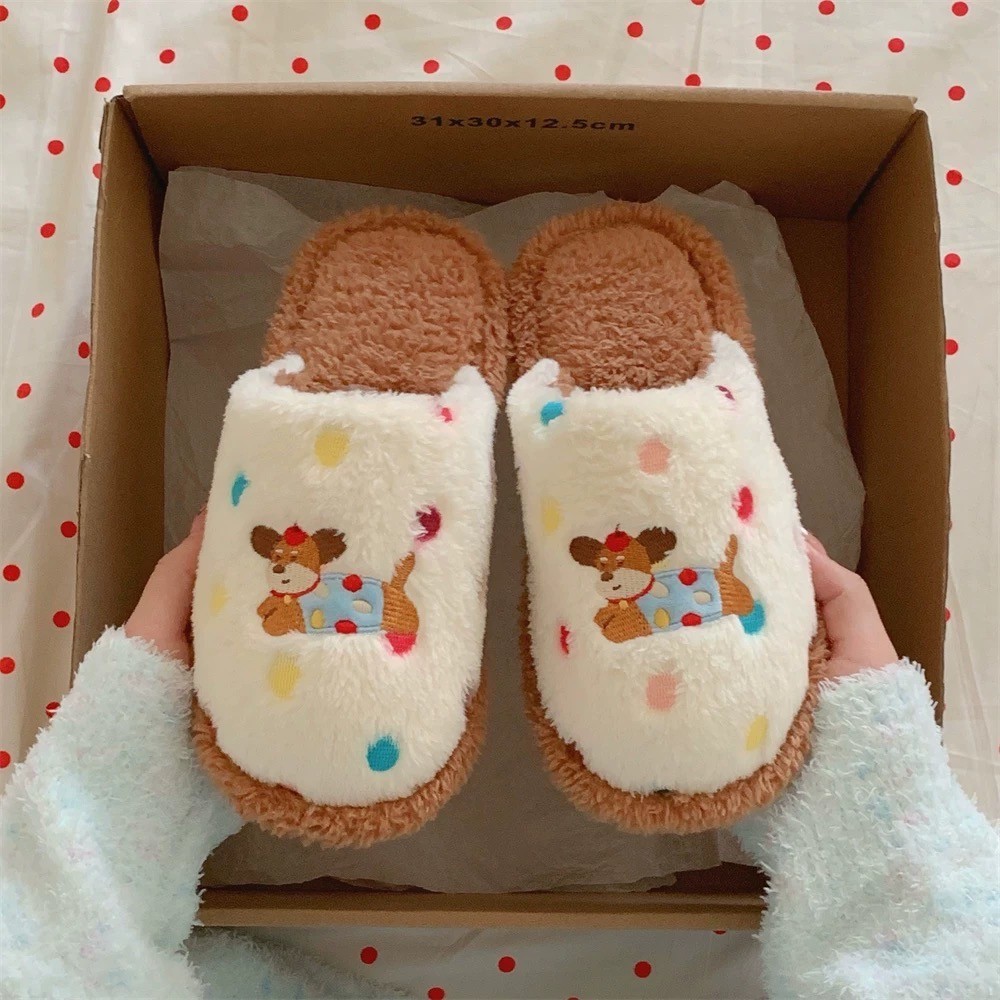 พร้อมส่ง🍬รองเท้าแตะขนนุ่ม Slippers สลิปเปอร์ขนนุ่ม ลายหมาลูกกวาด fluffy scandals รองเท้าแตะ รองเท้าใส่ในบ้าน 49068